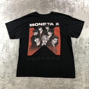 Monsta X HASHTAG Shirt Mens Large Black K-Pop Graphic Band Tee Double Sided
